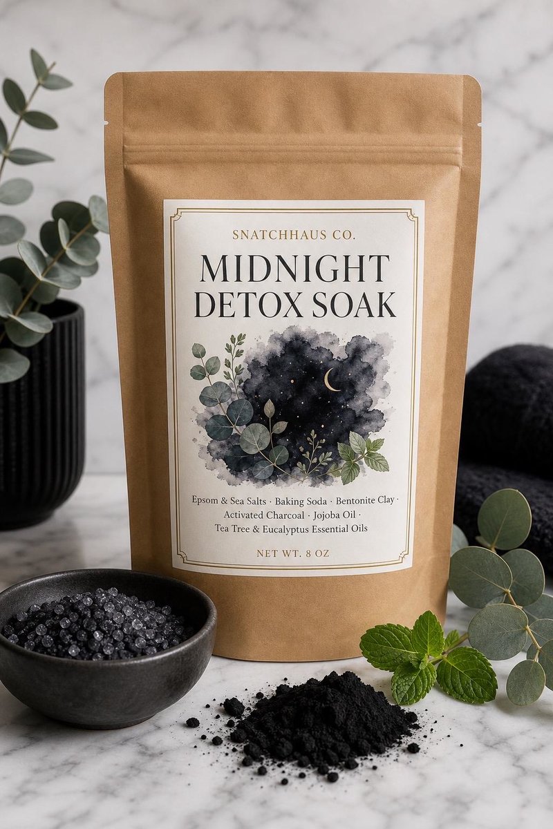 Midnight Detox Soak – Activated Charcoal & Bentonite Clay Bath Salts with Tea Tree and Eucalyptus