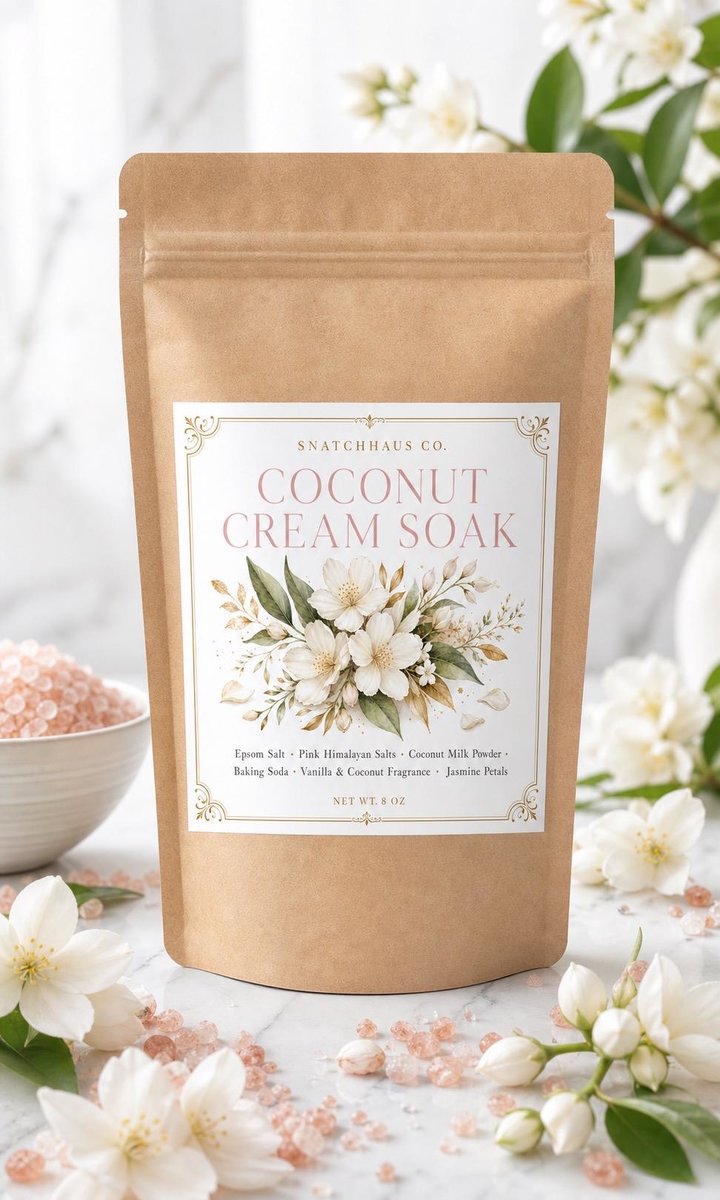 Vanilla Coconut Bath Soak – Creamy Coconut Milk & Pink Himalayan Salt with Jasmine Petal