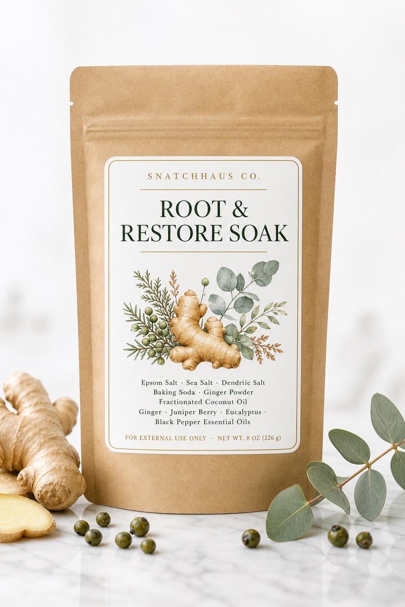 Root & Restore Soak – Ginger Detox Bath Salts with Juniper Berry, Eucalyptus and Black Pepper Essential Oils