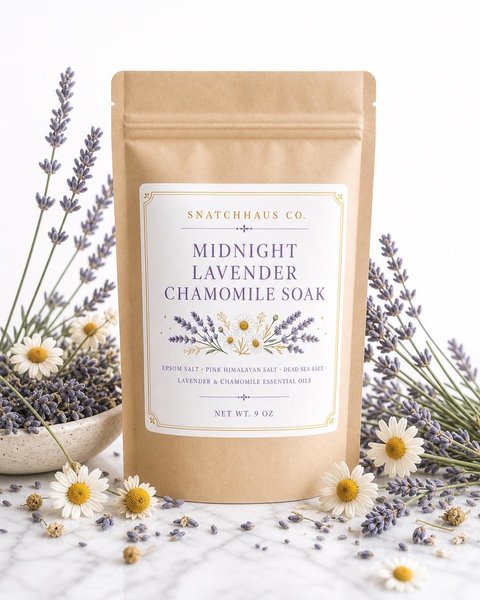 Midnight Lavender Chamomile Soak – Relaxing Bath Salts with Epsom, Pink Himalayan & Dead Sea Salt, Lavender Chamomile Essential Oils, Calming Bedtime Self Care