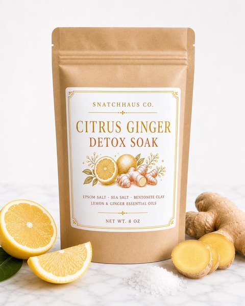Citrus Ginger Detox Soak – Epsom & Sea Salt Bath with Bentonite Clay, Baking Soda, Lemon Ginger Essential Oils, Energizing Muscle Recovery